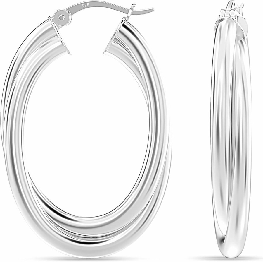 LeCalla Lecalla Sterling Silver Jewelry Two-Tone Three-Tone Intertwining Oval & Round Shape Polished Chunky Hoop Earrings For Women | Earrings