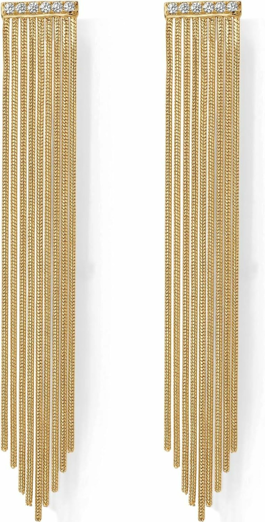 PAVOI Pavoi 14K Gold Plated 925 Sterling Silves Posts Long Tassel Dangle Earrings For Women | Elegant Rhinestone Chain Chandelier Drop Earrings | Statement Jewelry | Earrings