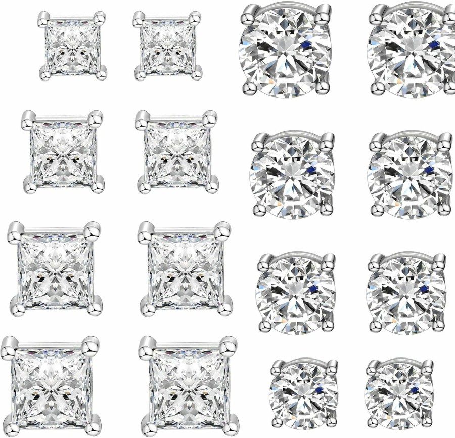 WAINIS Wainis 8 Pairs Stainless Steel Mens Womens Stud Earrings Non-Piercing Cz 5-8Mm | Earrings