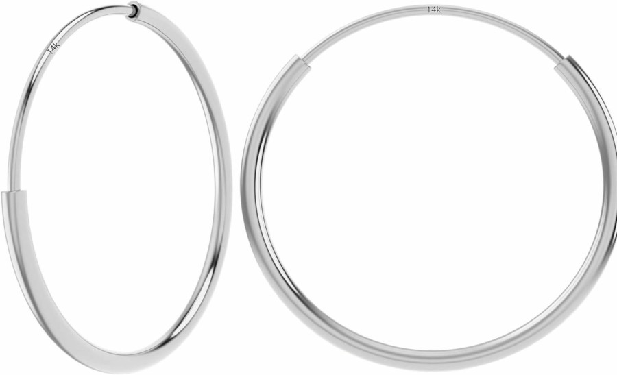 Art and Molly 14K White Gold Endless Hoop Earrings Round Flexible Thin Small Little Continuous Real Pure Gold Hoops | Earrings