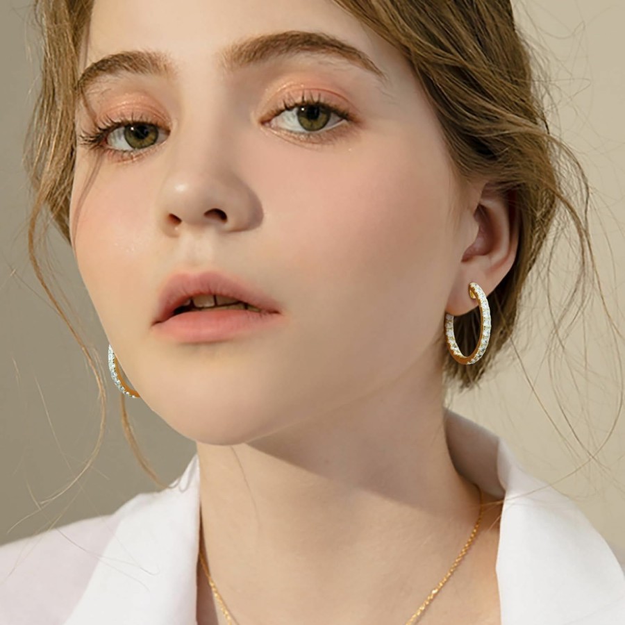 KATIE OTTE Katie Otte 14K Gold Hoop Earrings Diamond Hoops Earrings For Women'S Hoop Earrings 14K Gold Earrings 14 Karat Gold Hoop Earrings With Cubic Zirconia, 30Mm | Earrings