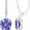 Rosec Jewels Mother'S Day Gifts For Mom, 8Mm Cushion Cut Tanzanite Drop Earrings For Women, Aaaa Quality Certified Lab Tanzanite Earrings In 925 Sterling Silver Lever Back Earrings | Earrings