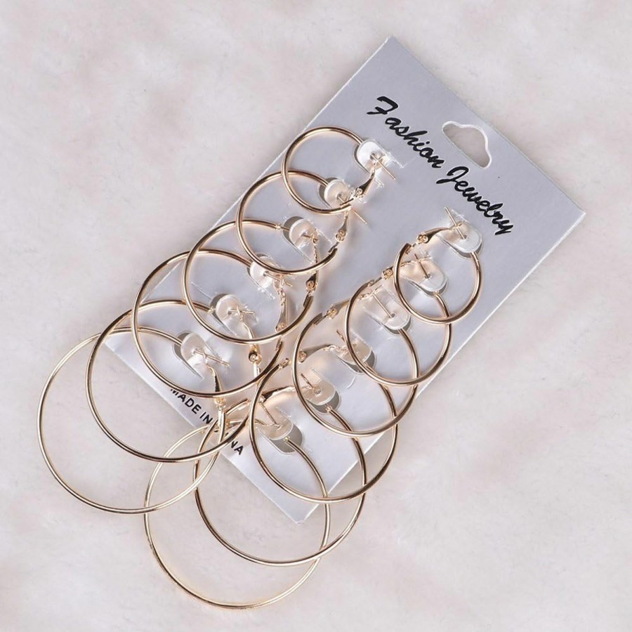 AJ DEFIRO Aj Defiro 6 Pair Hoop Earring Set Stainless Stud Earring Women Jewelry Silver Tone | Earrings