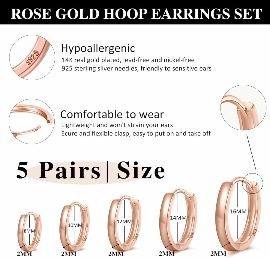 Senteria Senteria 925 Sterling Silver Hoop Earring 5 Pairs Small Silver Hoop Earrings Hypoallergenic Silver Hoop Earring For Women Cartilage Sleepers Huggie Earrings Sets 8/10/12/14/16Mm | Earrings