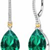 Gem Stone King Gem Stone King 925 Sterling Silver And 10K Yellow Gold Green Nano Emerald And White Moissanite Dangle Earrings For Women (16.71 Cttw, Pear Shape 16X12Mm) | Earrings