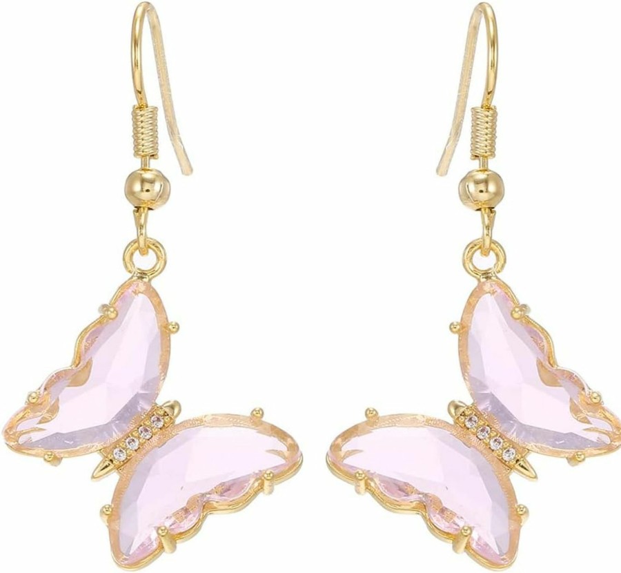 Hebelee Cz Butterfly Glass Drop Dangle Earrings For Women Teen Girls 925 Sterling Silver Post Pin Cubic Zirconia Gold Plated Hypoallergenic Nickel Free Cute Charms Dangling Stud Earring Dainty Dainty Christmas Halloween Theme Party Jewelry Gifts | Earrings