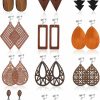 PATISORNA Patisorna 12 Pairs Wooden Clip On Earrings For Women African Natural Wooden Dangle Earrings Lightweight Drop Earrings Ethnic Statement Drop Earrings Set | Earrings