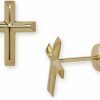 JewelryWeb Jewelryweb 14K Yellow Gold Cross Earrings - Beveled Faith Stud Earrings - Cross Earrings For Women And Girls - Catholic Jewelry - Religious Earrings | Earrings