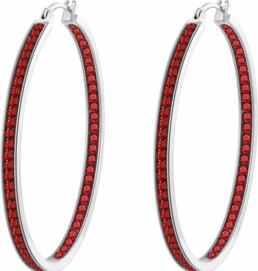 Weinuo Weinuo 2 Inch Stunning Stainless Steel Multi-Colors Cubic Zirconia Hoop Earring For Women Hypoallergenic Jewelry For Sensitive Ears Large Big Hoop Earrings 50Mm | Earrings