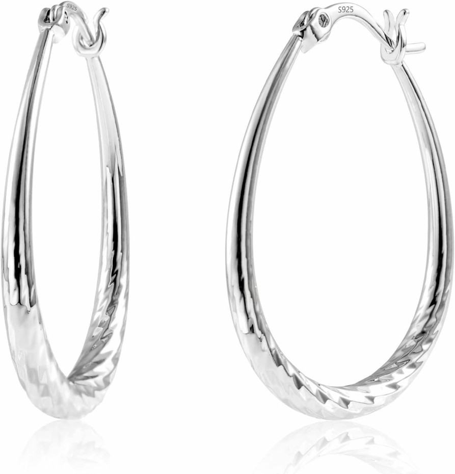 ALEXCRAFT Silver Oval Hoop Earrings Hypoallergenic 14K Gold Plated Sterling Silver Lightweight Oval Hoop Earrings For Women Gilrs | Earrings