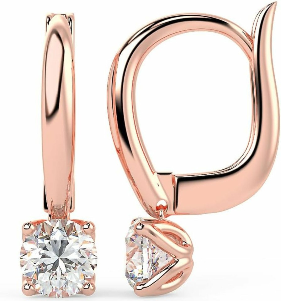 Carbon Atelier 1/2 To 2 Carat Round Lab Grown Diamond Dangle Drop Earrings For Women I 14K Gold Earrings (G-H, Vs1-Vs2, 0.5 To 2 Cttw) 4-Prong Set Brilliant Cut Diamond Earrings Leverback Earrings By Carbon Atelier | Earrings