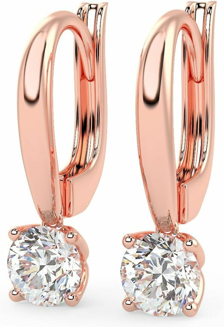 Carbon Atelier 1/2 To 2 Carat Round Lab Grown Diamond Dangle Drop Earrings For Women I 14K Gold Earrings (G-H, Vs1-Vs2, 0.5 To 2 Cttw) 4-Prong Set Brilliant Cut Diamond Earrings Leverback Earrings By Carbon Atelier | Earrings