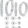 MDFUN Mdfun Hoops Huggie Stud Earrings Set 14K White Gold Plated Cubic Zirconia Earring For Women Pack Of 2/5 Pairs | Earrings