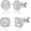 LESA MICHELE Lesa Michele 925 Sterling Silver Cushion & Round Shaped Cubic Zirconia Halo Stud Earrings For Women 2 Pair Earring Set | Earrings