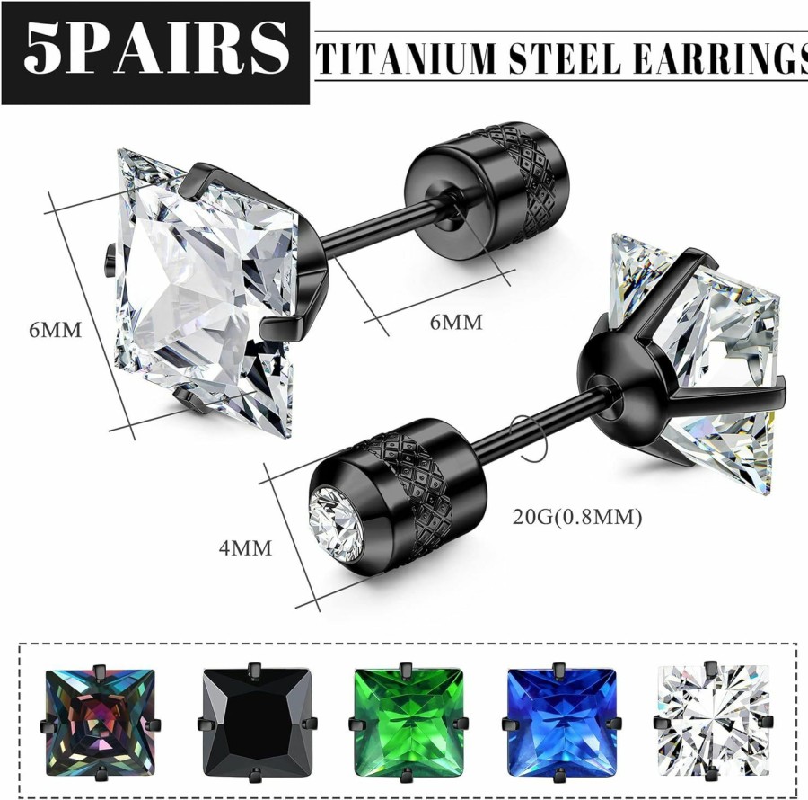 FIBO STEEL Fibo Steel 5 Pairs , Rainbow 5A Cubic Zirconia Sleep | Earrings