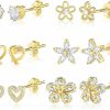 ALEXCRAFT Alexcraft Small Gold Stud Earrings 6 Pairs Cute Stud Earrings For Women Cubic Zirconia Earrings Studs 14K Gold Plated Heart Stud Earrings For Girls Hypoallergenic Stud Earrings Pack | Earrings