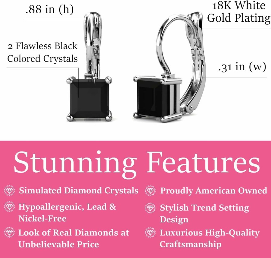 Cate & Chloe Cate & Chloe Samantha 18K White Gold Plated Drop Earrings | Women'S Drop & Dangle Earrings With Black Crystals, Silver Earrings For Women, Hypoallergenic Earring Set, Jewelry Gift For Her | Earrings