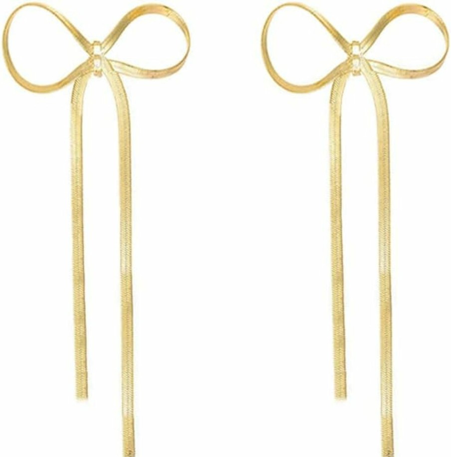 LOKLIFFAI Lokliffai 925 Sterling Silver Bow Drop Dangle Earrings For Women Girls Long Tassel Chain Earrings Wedding Statement Jewelry | Earrings