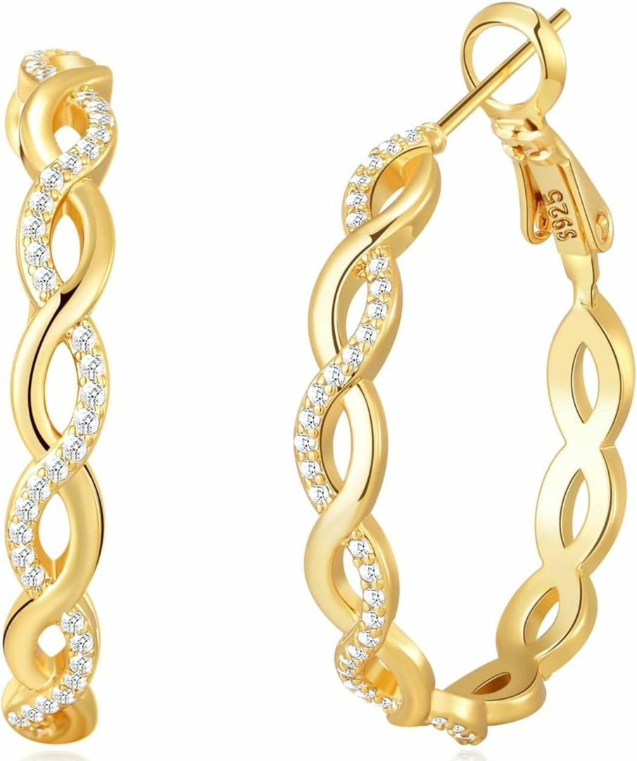 Senteria Senteria 925 Sterling Silver Earrings Hoops For Women Lightweight Twisted Hoop Earrings With Cubic Zirconia Hypoallergenic Hoops Earrings For Girls (20/30/40/50/60Mm) | Earrings