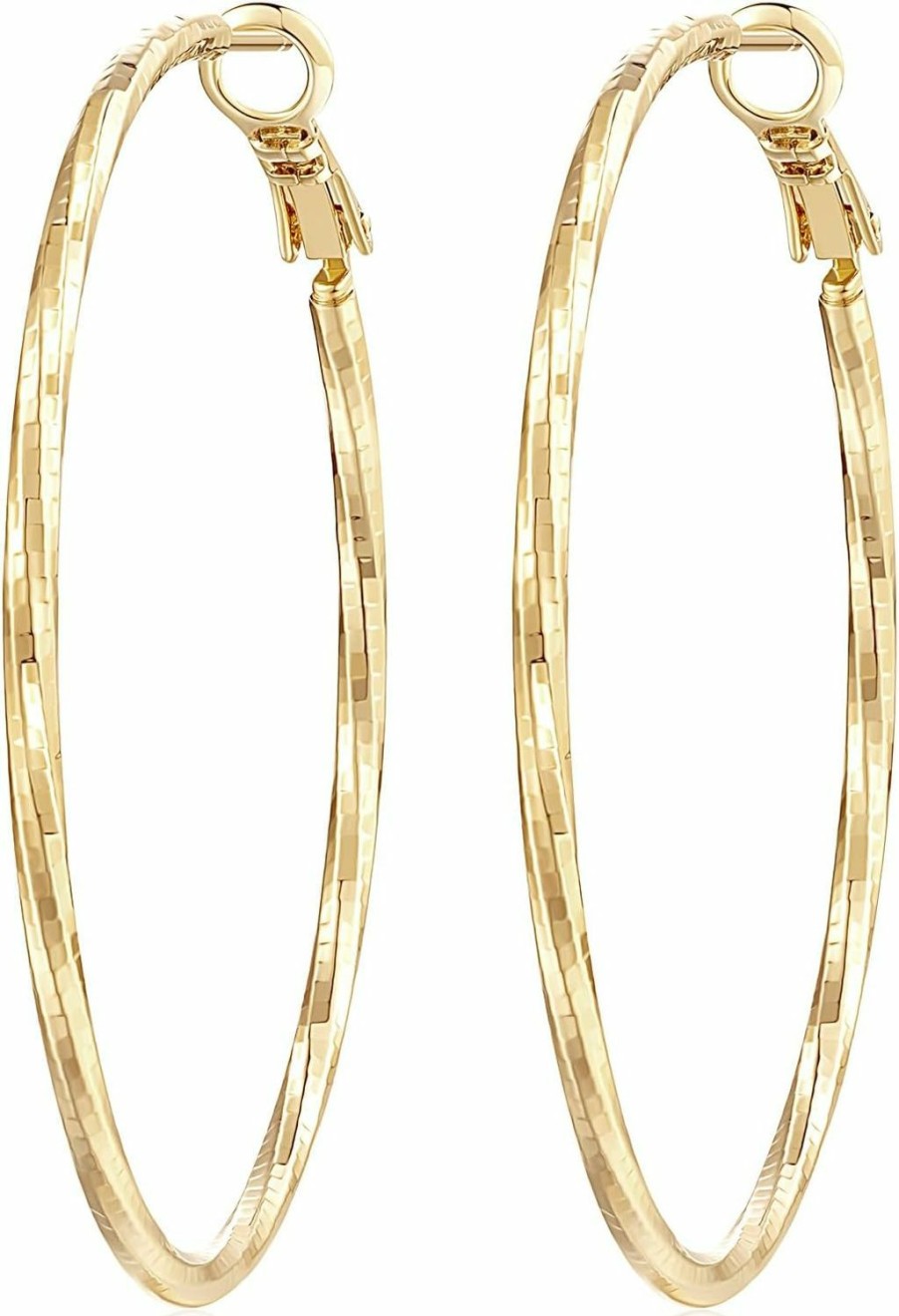 AMELINE Ameline 14K Gold Hoop Earrings Large Hoops Earrings For Women Twisted Big Gold Earrings Hoops Lightweight Gold Jewelry For Women, 50Mm | Earrings