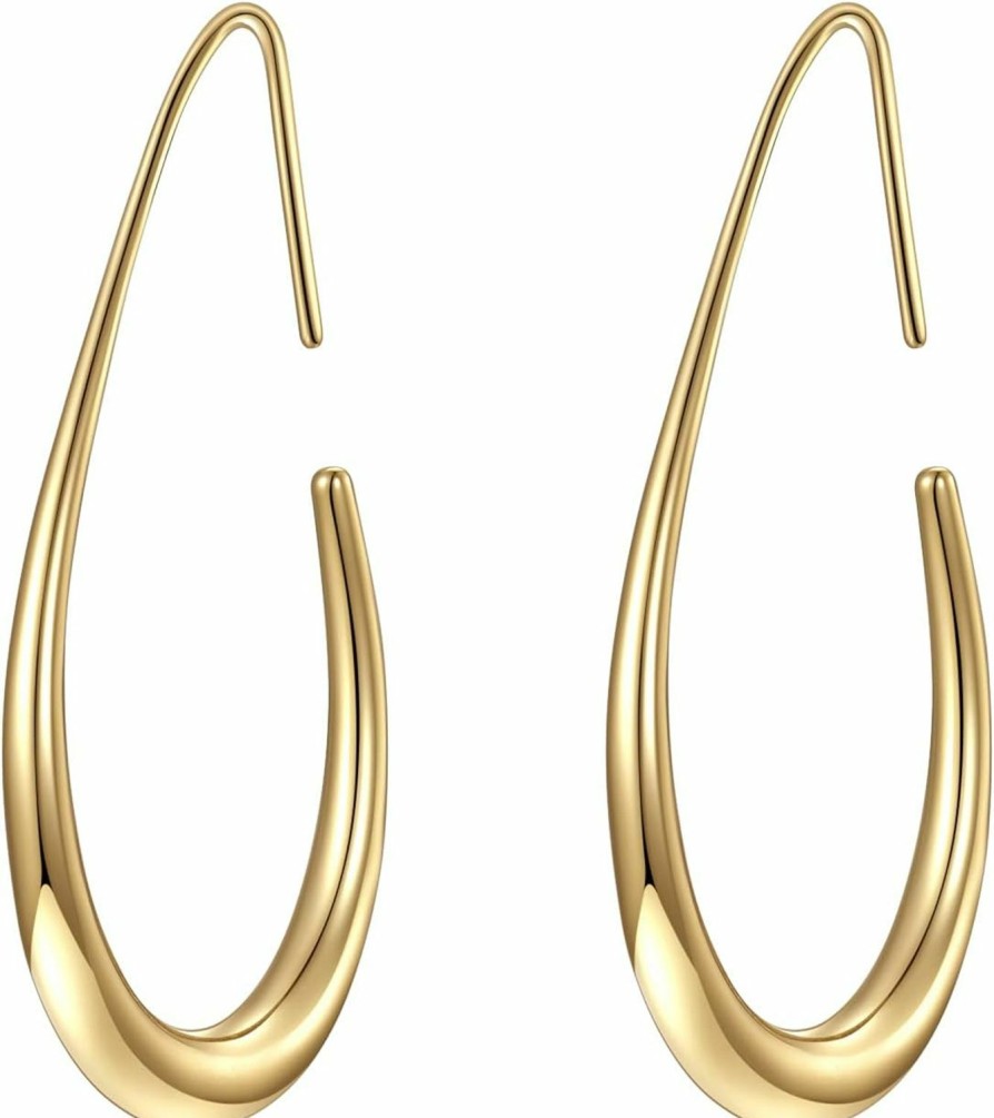 gelanmeng Lightweight Teardrop Hoop Earrings For Women - 14K Gold/White Gold Plated Large Oval Pull Through Hoop Earrings High Polished Statement Jewelry Gift For Women Teen Girls | Earrings