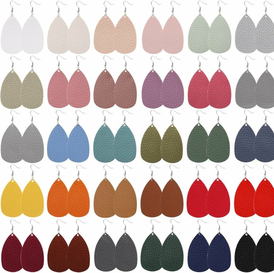 AROIC 30 Pairs Of Teardrop Double-Sided Leather Earrings With 30 Color For Women Girls Jewelry Fashion And Valentine Birthday Party Gift | Earrings