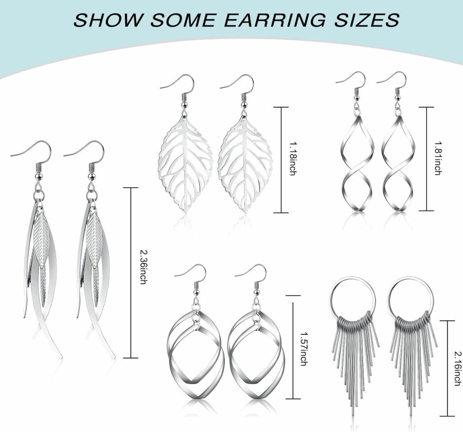 Yaomiao Yaomiao 24 Pairs Crystal Teardrop Dangle Earrings Cubic Zirconia Hoop Earrings Boho Threader Earrings Set For Women Girls | Earrings