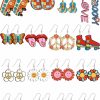 Junkin 16 Pairs Groovy Hippie Acrylic Earrings Retro Boho Earrings Set For Women Girls Rainbow Daisy Butterfly Flower Vacation Earrings Women'S Drop And Dangle Earrings For Valentine Jewelry Gift | Earrings