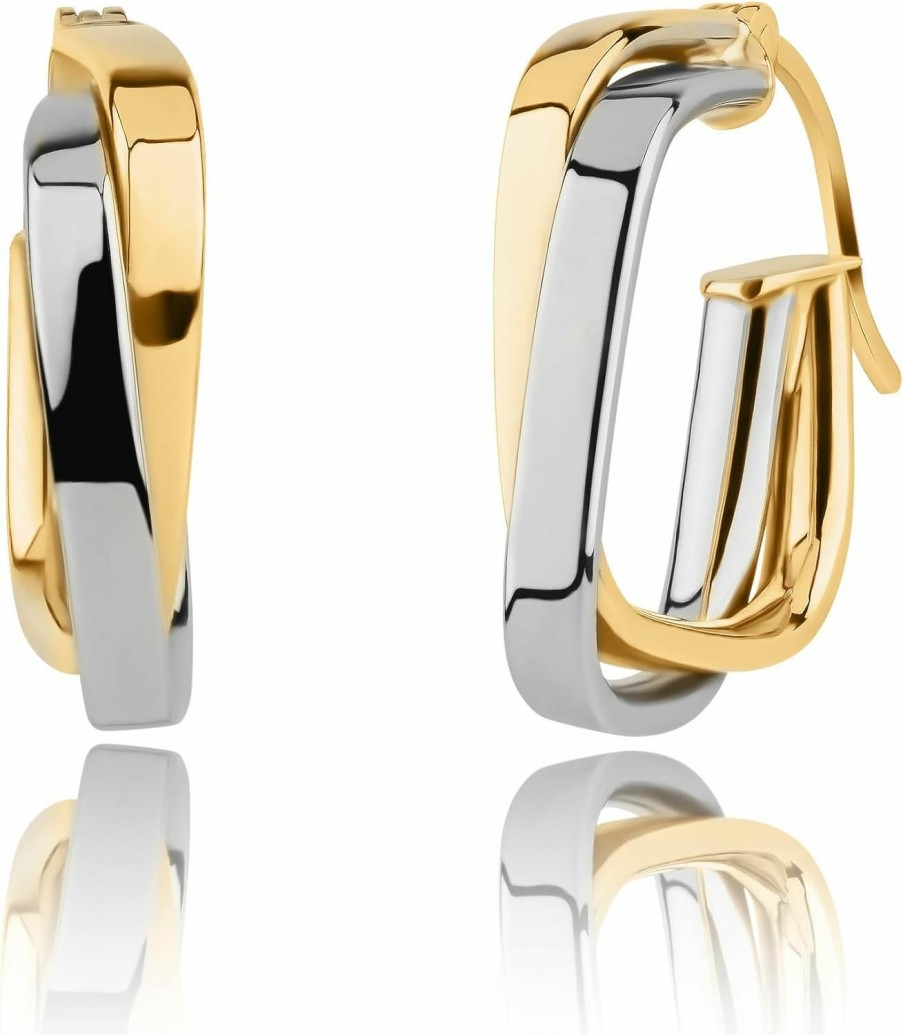 MAX + STONE 10K Two-Tone Gold Hoops In White & Yellow Gold | Hypoallergenic & Real Gold Hoops By Max + Stone | Earrings