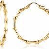 Barzel Womens Gold Bamboo Hoop Earrings | Barzel 18K Gold, Rose Gold, Or White Gold Plated Bamboo Hoop Earrings | Earrings