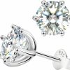 Saintda Saintda S925 Sterling Silver Moissanite Earrings For Women 0.5-2Ct D Color Vvs1 Fl Clarity Excellent Round Cut Lab Grown Diamond Gold/Ruthenium Vermeil Earrings Gifts | Earrings