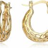 XILAZAB Filigree Earrings,Xilazab Vintage Filigree Hoop Earrings Oval Hollowed Gold Plated Dangle Earrings Click-Top Boho Yellow Fashion Earrings For Women | Earrings