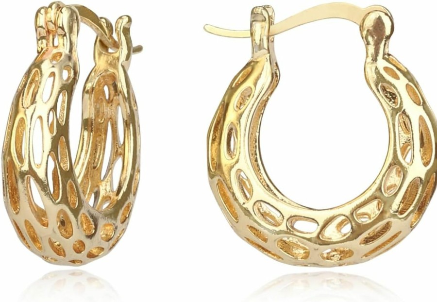 XILAZAB Filigree Earrings,Xilazab Vintage Filigree Hoop Earrings Oval Hollowed Gold Plated Dangle Earrings Click-Top Boho Yellow Fashion Earrings For Women | Earrings