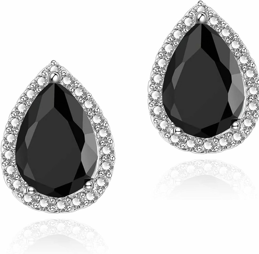 YOMELA Cubic Zirconia Earrings Studs, Cz Stud Earrings Yomela White Gold 10Mm Square Round Teardrop Heart Halo Stud Earrings Hypoallergenic For Women | Earrings