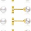 Sweetkiki Dainty Flat Back Pearl Earrings For Women, 6 Pairs Flatback Pearl Earrings In 14K Gold Silver 3-8Mm Studs Earring Sets For Multiple Piercing Hypoallergenic | Earrings