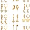 Hicarer 12 Pairs Dangle Hoop Earrings Aesthetic Huggie Earrings With Charms Small Drop Pendant Hoop Earrings For Women | Earrings