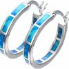 Kodewiet 925 Sterling Silver Hoop Earring, Opal Small Hoop Earring For Women, Hypoallergenic Jewelry Cubic Zirconia Huggie Hoop Earrings Blue | Earrings