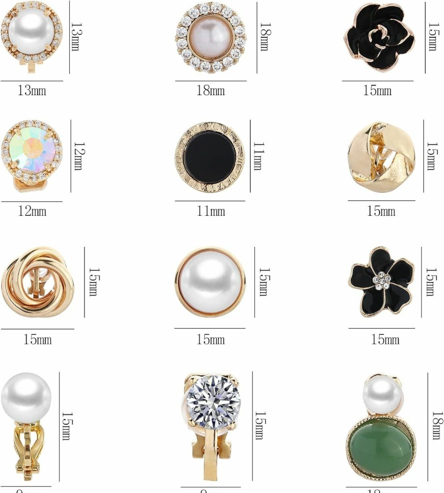 NEWITIN Newitin 12 Pairs Clip On Earrings For Women Cute Earrings Crystal Earrings Pearl Earrings Charming Fashion Earrings Non Piercing Clip On Earrings For Girls | Earrings