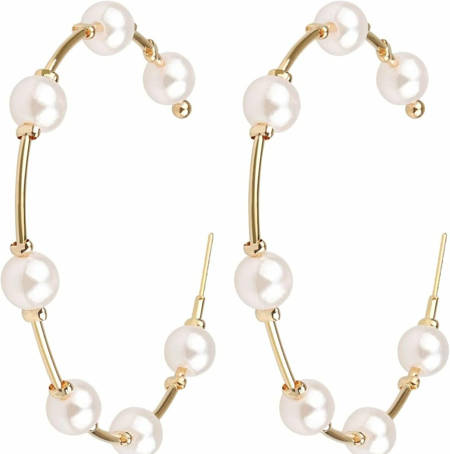 XMITHJLS Pearl Hoop Earrings For Women Fashion Hypoallergenic Girls Pearl Earrings Drop Dangle Earrings Jewelry Gifts | Earrings