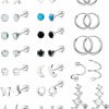 YADOCA Yadoca 19Pairs Hypoallergenic Surgical Steel Earrings For Women Men Flat Back Earrings Cartilage Earrings Stud Hoops Small Cz Heart Star Moon Opal Butterfly Helix Tragus Daith Flatback Earrings Piercing Jewelry 20G | Earrings