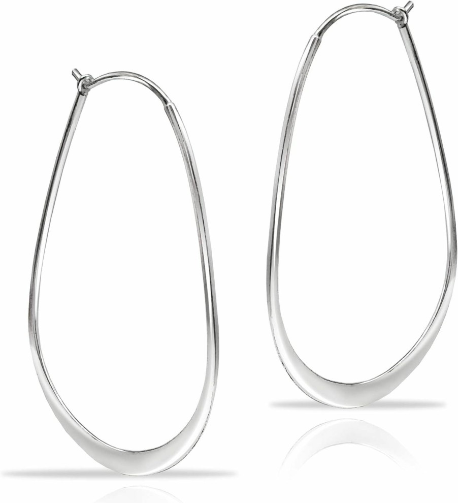 Hoops & Loops Hoops & Loops 925 Sterling Silver Oval Flat Thin Large 44Mm (1.73 In) High Polished Lightweight Click-Top Hoop Earrings For Women And Teen Girls | Earrings