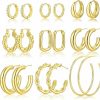 sroyte Sroyte 9 Pairs Gold Hoop Earrings For Women,14K Gold Plated Hoop Earrings Set For Women Hypoallergenic Lightweight Twisted Huggie Chunky Open Hoops Jewelry For Gift Trendy | Earrings