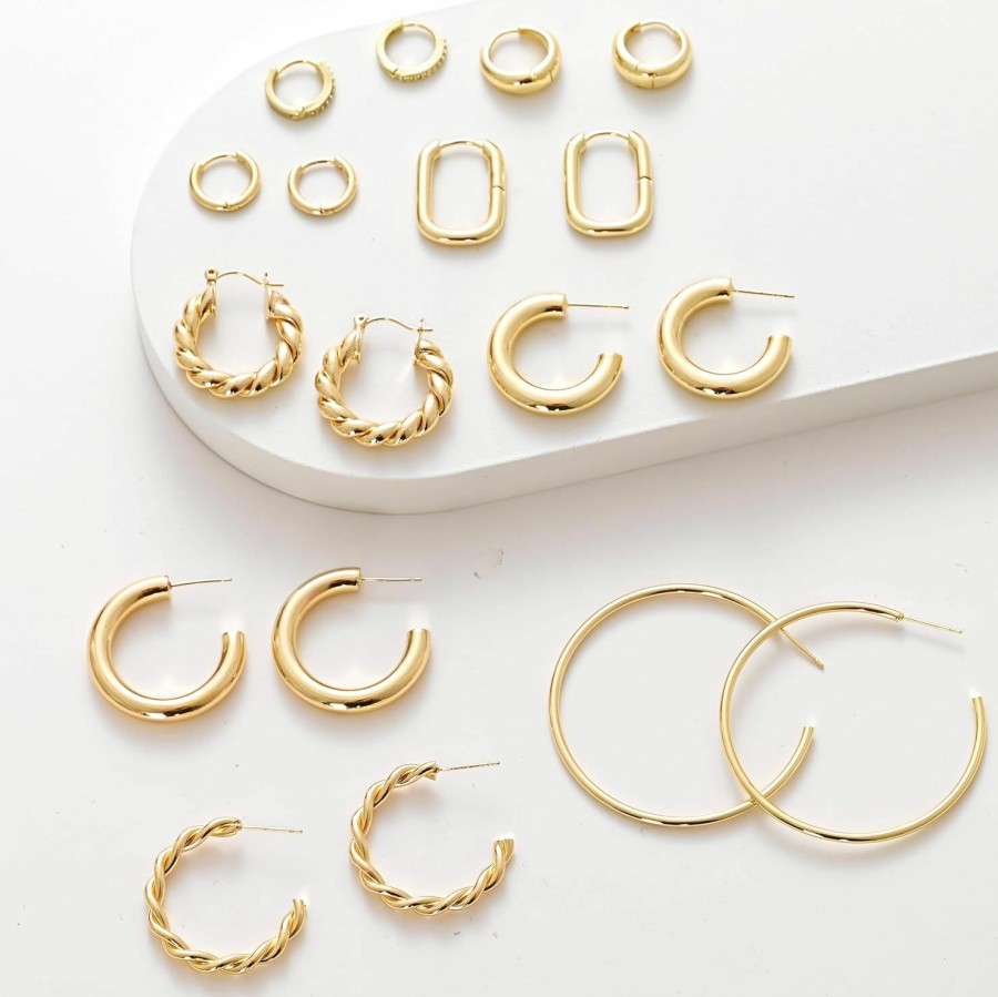 sroyte Sroyte 9 Pairs Gold Hoop Earrings For Women,14K Gold Plated Hoop Earrings Set For Women Hypoallergenic Lightweight Twisted Huggie Chunky Open Hoops Jewelry For Gift Trendy | Earrings