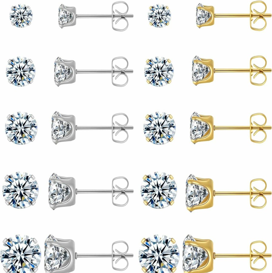 KANOUE Kanoue 10 Pairs Stud Earrings Set, Hypoallergenic Earrings For Women Studs Set, Stainless Steel Earrings, Cubic Zirconia Earrings Studs For Girls | Earrings