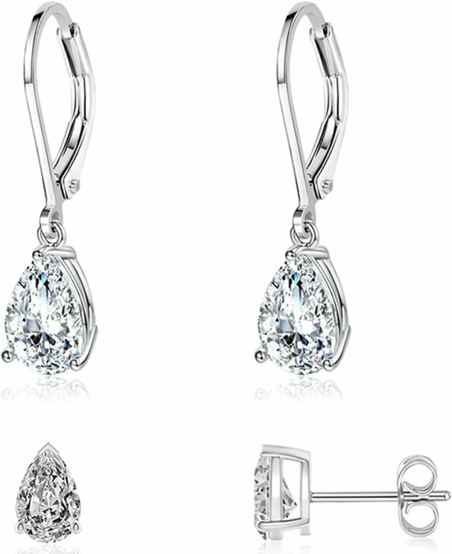 Ritach 925 Sterling Silver Drop Earrings For Women Princess Teardrop 5A Cubic Zirconia Earrings Hypoallergenic Dangle Earrings For Wedding | Earrings