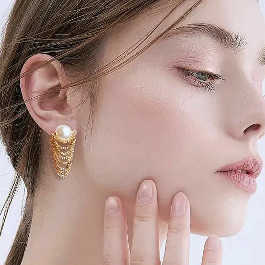 Sonateomber Sonateomber Statement Pearl Twisted Stud Dangle Earrings For Women Girls - Chunky Vintage Geometric Earing Hypoallergenic Everyday Prom Wedding Fashion Jewelry Gifts | Earrings