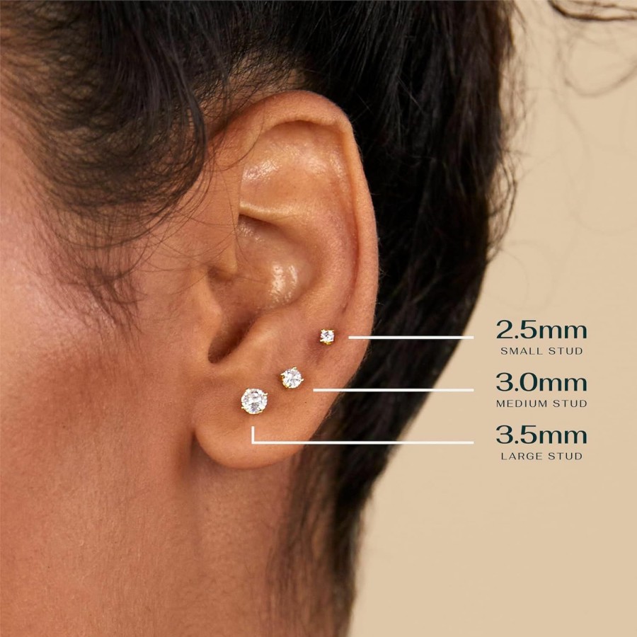 PAVOI Pavoi 14K Gold Plated Solid 925 Sterling Silver Post Cubic Zirconia Stud Flat Back Earrings For Women | Cartilage Earring | Helix Piercing Jewelry | Small Stud Earrings For Women | Earrings