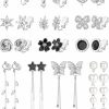 Sanfenly Sanfenly 13 Pairs Clip On Earrings For Women Gold/Silver Non Pierced Clip On Stud Earrings Clip Dangle Earrings Rhinestone Simulated Pearl Butterfly Flower Star Knot Hypoallergenic Clip Earrings Set | Earrings