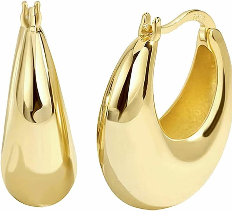 PICKBEAU Pickbeau 18K Two-Tone Gold Silver Curve Earrings For Women | Light Weight Italian Design Click Top Pearl Dainty Huggie Hoop Earrings For Women Girls | Earrings