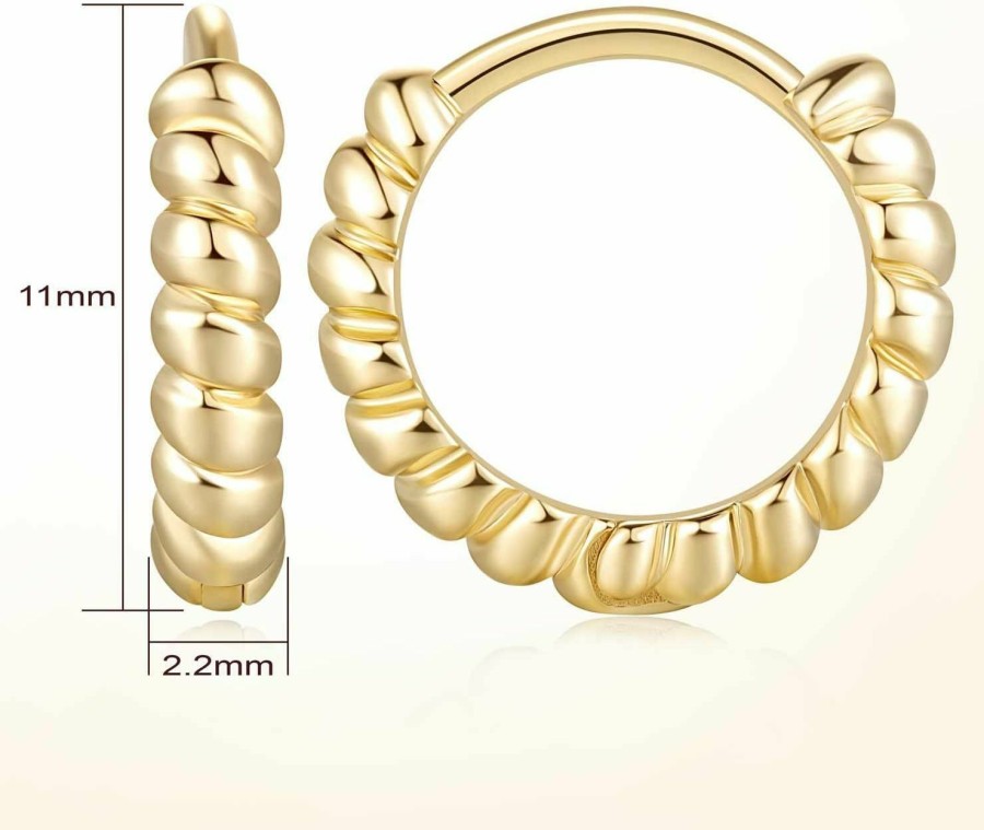 MOMELF 14K Gold Hoop Earrings Twisted Huggie Earrings For Women Mini Hoop Earrings 14Mm | Earrings